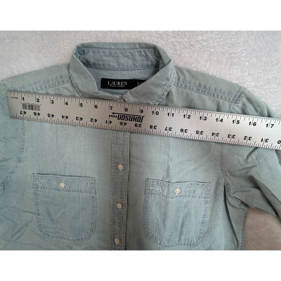 Lauren Ralph Lauren Womens Chambray Long Sleeve Button-Down Shirt Small Pockets - Picture 6 of 8